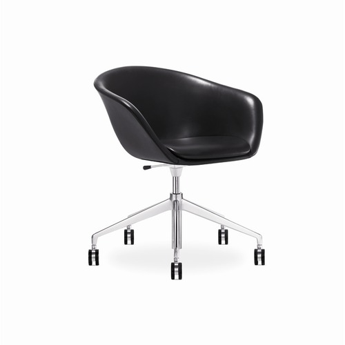 Arper Mid-Back Leather Duna Upholstered Task Chair with Gas Lift